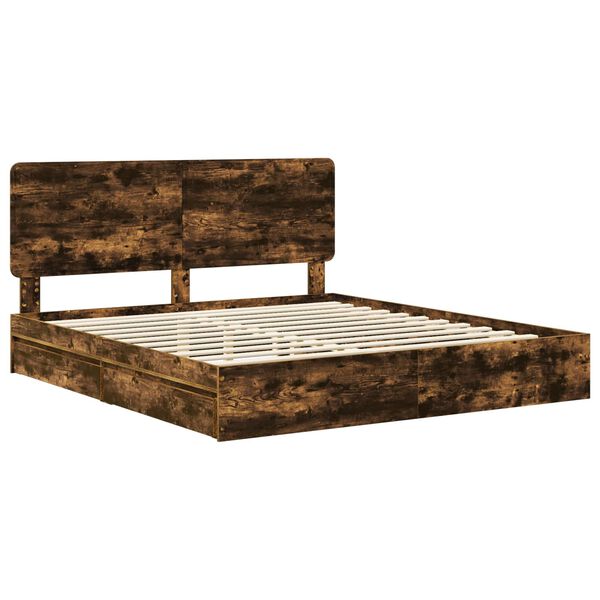 vidaXL Storage Bed with Drawer Smoked Oak 180 x 200 cm Engineered Wood
