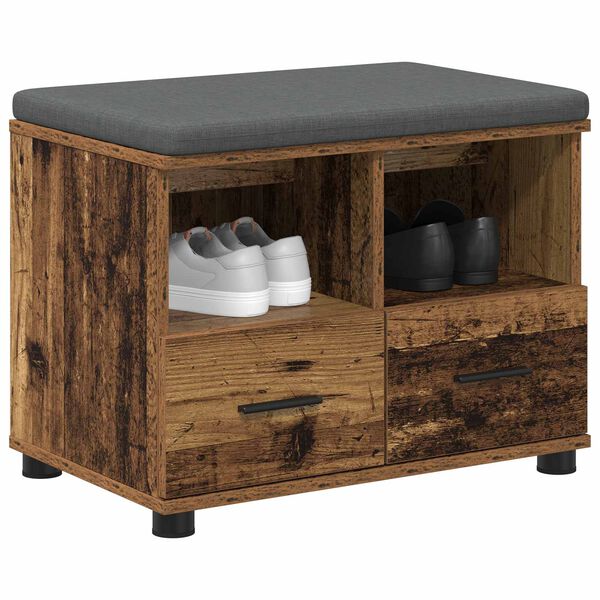 vidaXL Hall Bench with Cushion with Drawer Old Wood 60 x 38 x 46 cm