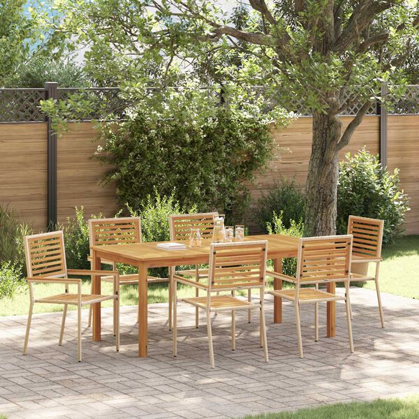 vidaXL Garden Dining Set 7 pcs Beige Solid Acacia Wood