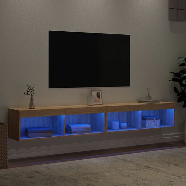 vidaXL TV Cabinets with LED Lights 2 pcs Sonoma Oak 100x30x30 cm