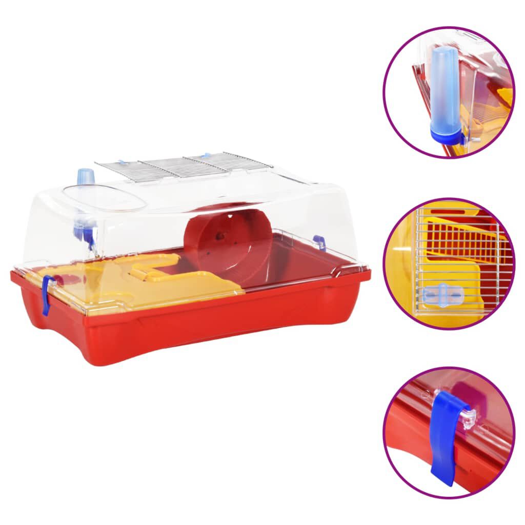 vidaXL Hamster Cage Red 57x33x26 cm Polypropylene vidaXL