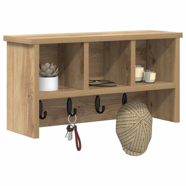 vidaXL Wall-Mounted Coat Rack with Shelf Artisan oak 50 x 16 x 26 cm