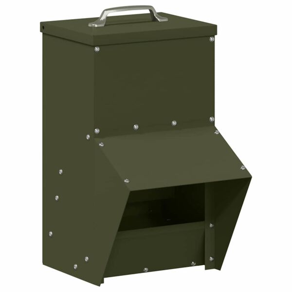 vidaXL Chicken Feeder Olive Green 20 x 25 x35 cm Cold-Rolled Steel