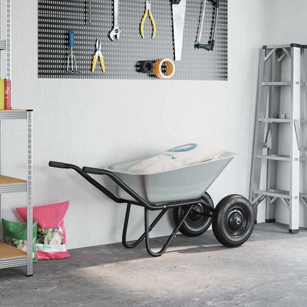vidaXL Wheelbarrow Silver and Black 137 x 60 x 65.5 cm Steel