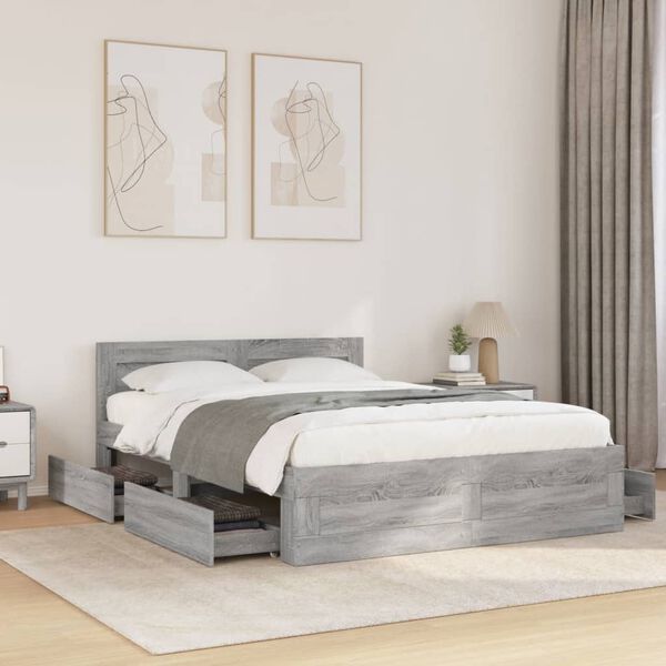vidaXL Bed Frame with Headboard without Mattress Grey Sonoma 140x200 cm