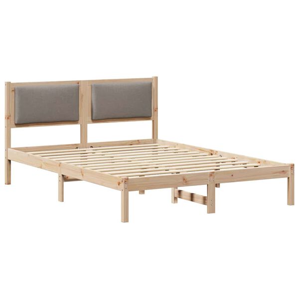vidaXL Bed Frame with Headboard Taupe 140 x 190 cm Solid Pine Wood