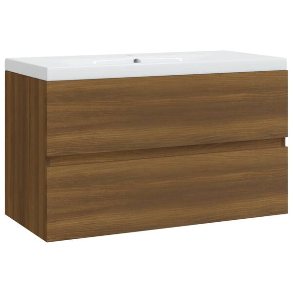 vidaXL Sink Cabinet with Built-in Basin Brown Oak Engineered Wood