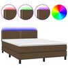 vidaXL Box Spring Bed with Mattress&LED Dark Brown 140x190cm Fabric