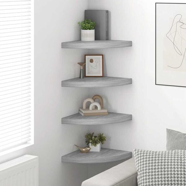 vidaXL Wall Corner Shelves 4 pcs Concrete Grey 35x35x3.8 cm MDF