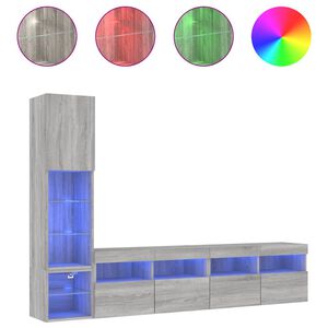 vidaXL 4 Piece TV Wall Units with LED Grey Sonoma Engineered Wood