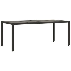 vidaXL Garden Table with Glass Top Black 190x90x75 cm Poly Rattan