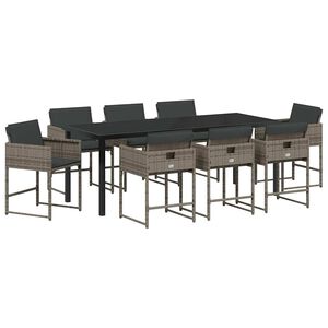 vidaXL Garden Dining Set 9 pcs Grey Poly Rattan