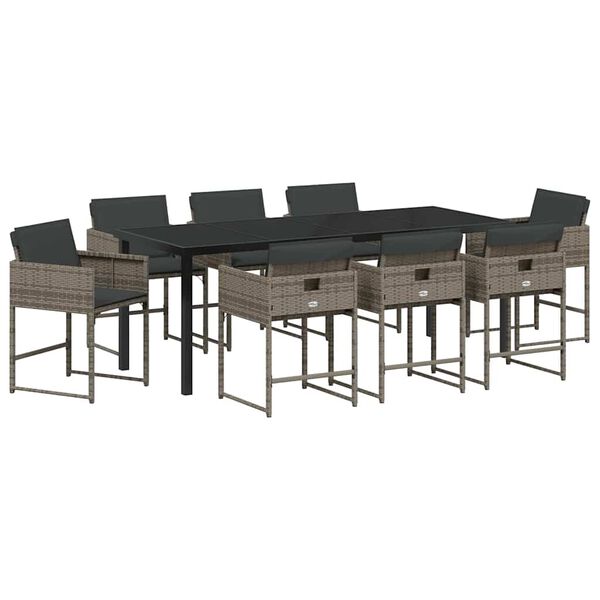 vidaXL Garden Dining Set 9 pcs Grey Poly Rattan