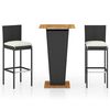 vidaXL 3 Piece Garden Bar Set with Cushions Poly Rattan Black