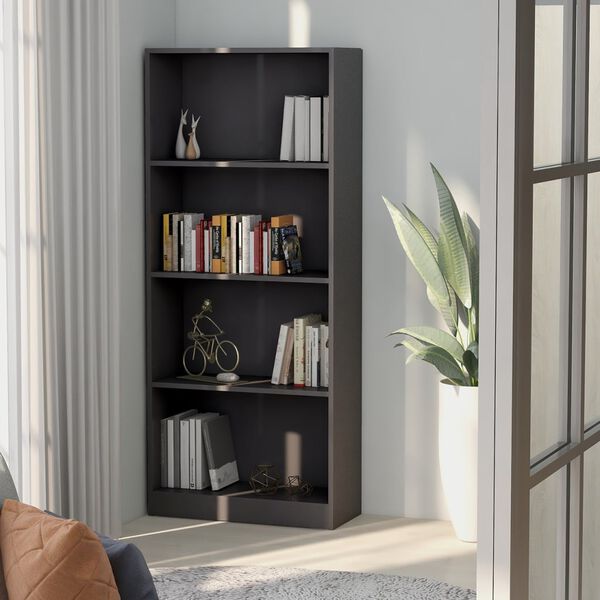 vidaXL 4-Tier Book Cabinet High Gloss Grey 60x24x142 cm Engineered Wood