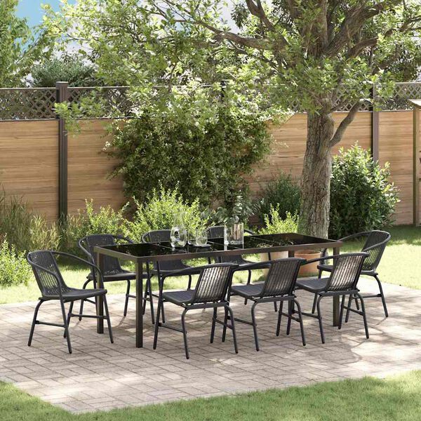 vidaXL Garden Dining Set 9 pcs Black Powder-Coated Steel