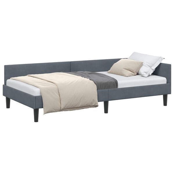 vidaXL Corner Bed Frame with Headboard Dark Grey 90 cm x 200 cm Velvet