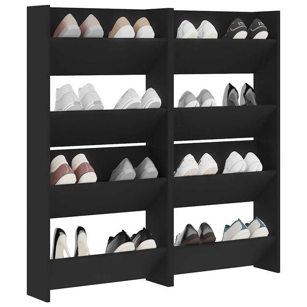vidaXL Wall Shoe Cabinets 4 pcs Black 60x18x60 cm Engineered Wood