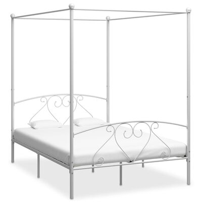 vidaXL Canopy Bed Frame White Metal 160x200 cm