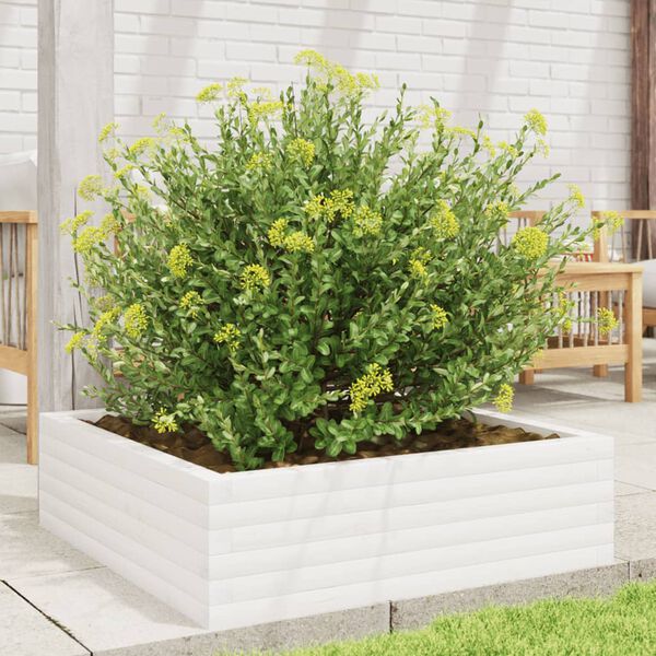 vidaXL Garden Planter White 80x80x23 cm Solid Wood Pine