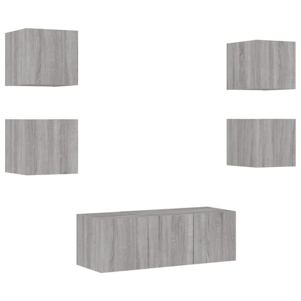 vidaXL 6 Piece TV Wall Units with LED Grey Sonoma Engineered Wood