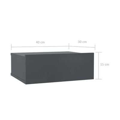 vidaXL Floating Nightstand Grey 40x30x15 cm Engineered Wood
