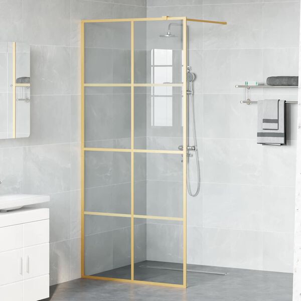 vidaXL Walk-in Shower Wall Gold 90 x 195 cm Tempered Glass
