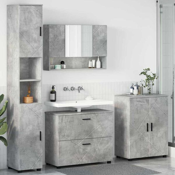vidaXL Bathroom Furniture Set with Drawer 4 pcs Concrete Grey