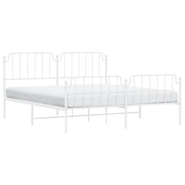 vidaXL Metal Bed Frame without Mattress with Footboard&nbsp;White 183x213cm