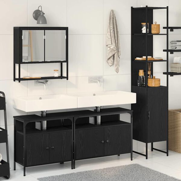 vidaXL Bathroom Furniture Set 4 pcs Black oak Engineered wood