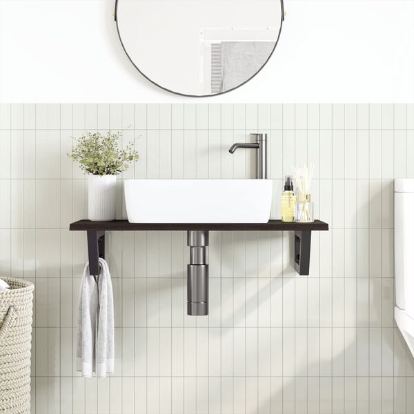 vidaXL Basin Shelf Wall Mounted Steel and Solid Wood Oak