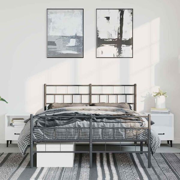 vidaXL Metal Bed Frame without Mattress with Footboard Black 150x200cm