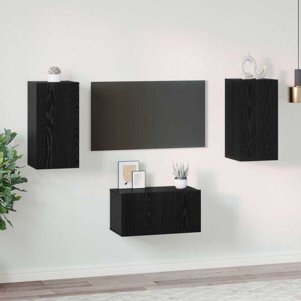 vidaXL TV Cabinet Set Wall-mounted 3 pcs Black Oak Engineered Wood