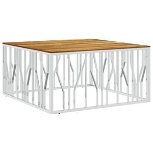 vidaXL Coffee Table Silver Stainless Steel and Solid Wood Acacia