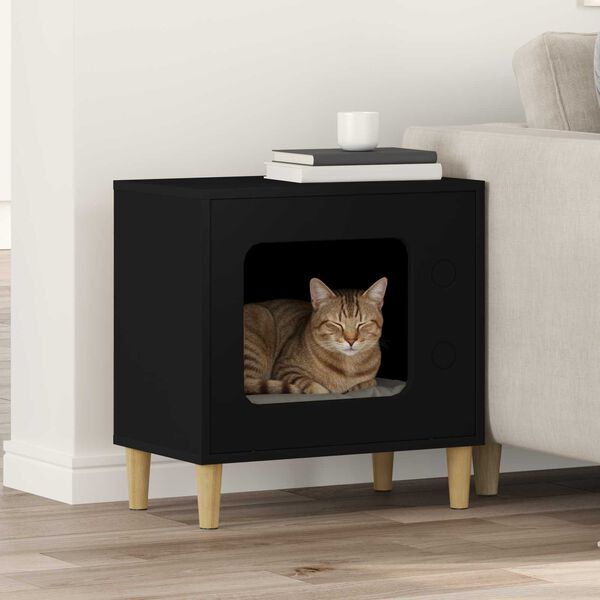 vidaXL Cat House Black 51 x 30 x 52 cm Engineered Wood