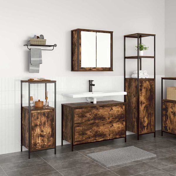 vidaXL Bathroom Furniture Set 3 pcs Smoked Oak Engineered Wood