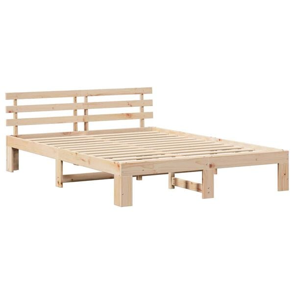 vidaXL Bed Frame with Headboard Natural 160 x 200 cm Solid Pine Wood