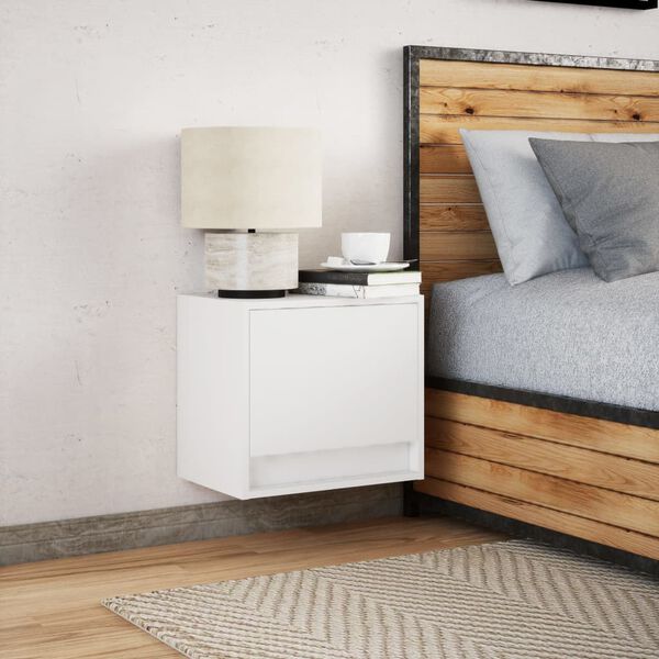 vidaXL Wall-mounted Bedside Cabinet with LED Lights White