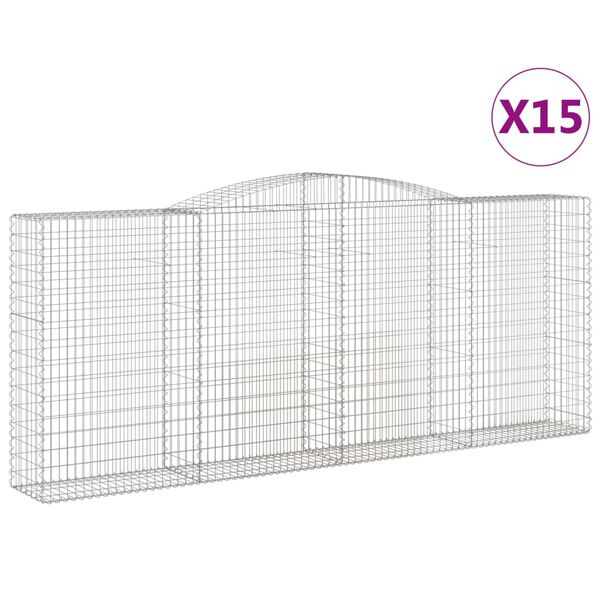 vidaXL Arched Gabion Baskets 15 pcs 400x50x160/180 cm Galvanised Iron