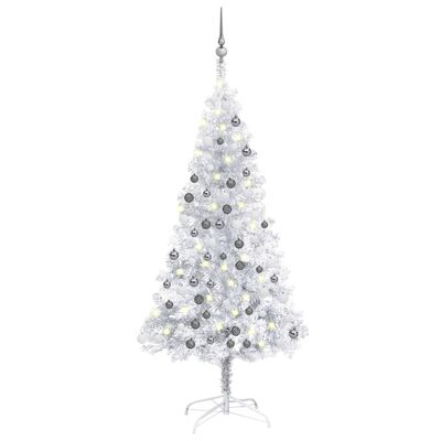 vidaXL Artificial Pre-lit Christmas Tree with Ball Set Silver 120 cm PET