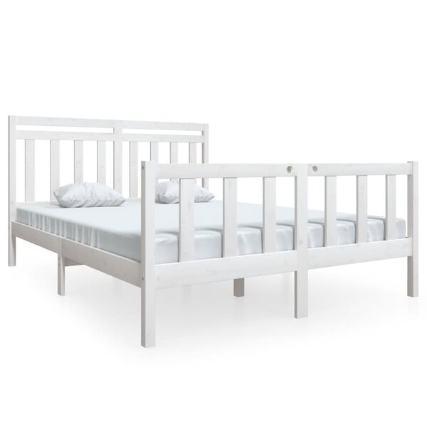 vidaXL Bed Frame without Mattress White King Size Solid Wood