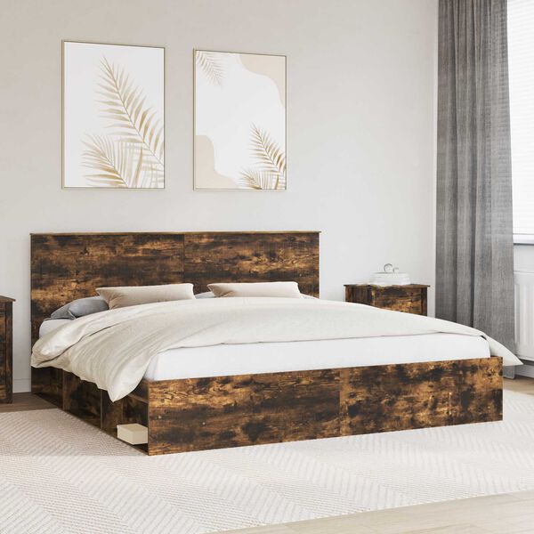 vidaXL Bed Frame Smoked Oak 200 x 200 cm Solid Pine Wood