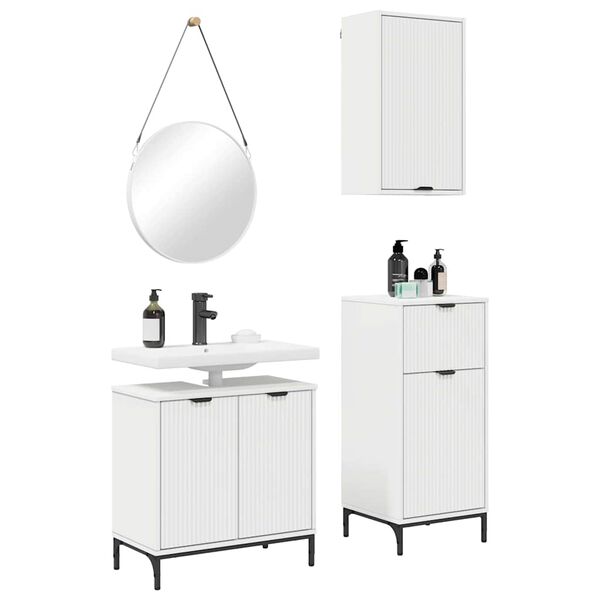 vidaXL Bathroom Furniture Set 3 pcs White Engineered Wood and Metal