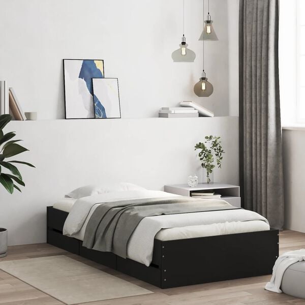 vidaXL Bed Frame with Drawers without Mattress Black 90x200 cm