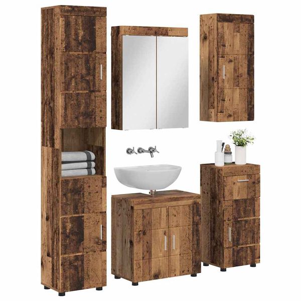 vidaXL Bathroom Furniture Set with Door TULUM Old Wood Engineered Wood