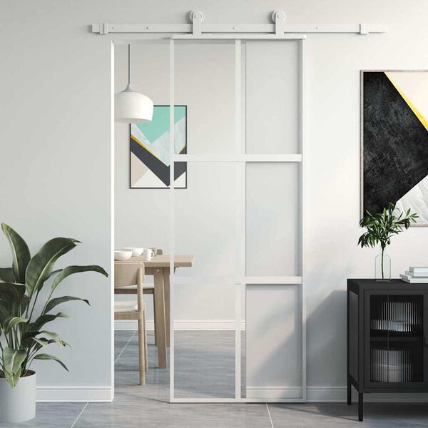 vidaXL Sliding Door White 76x205 cm Tempered Glass and Aluminium