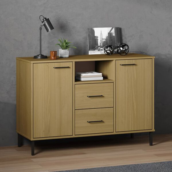 vidaXL Sideboard with Metal Legs Brown 113x40x77 cm Solid Wood OSLO
