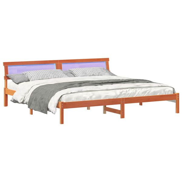 vidaXL Bed Frame with Headboard Wax Brown 200 x 200 cm Solid Pine Wood
