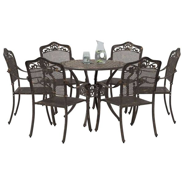 vidaXL Garden Dining Set 7 pcs Bronze 90 x 90 x 75 cm Cast Aluminium
