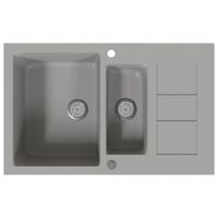 vidaXL Kitchen Sink Double Basins Grey Granite
